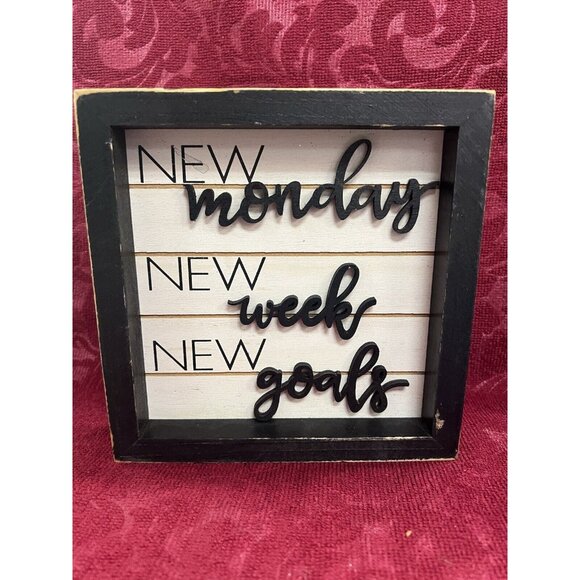 New Week New Goal Wood Wall Sign 6x6 Motivational Decor Freestanding Or Hanging - Picture 1 of 5